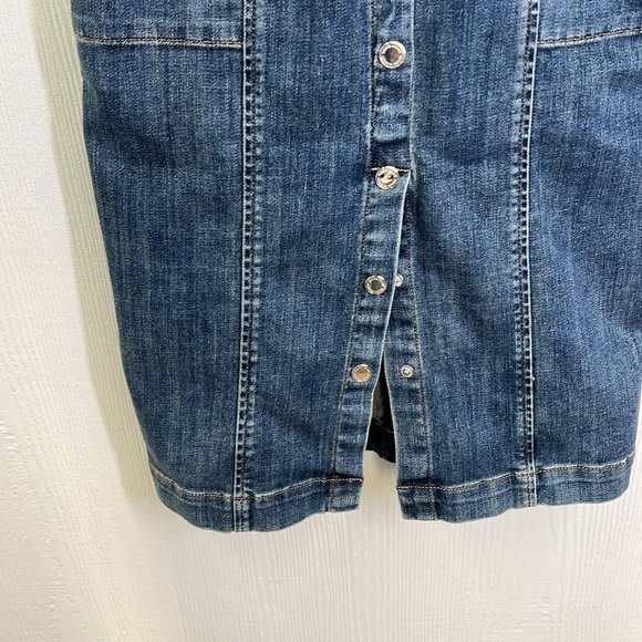 WHBM - Denim Silver Hardware Sleeveless Pocket Zip Up Midi Sheath Dress Size 4 - Picture 10 of 13